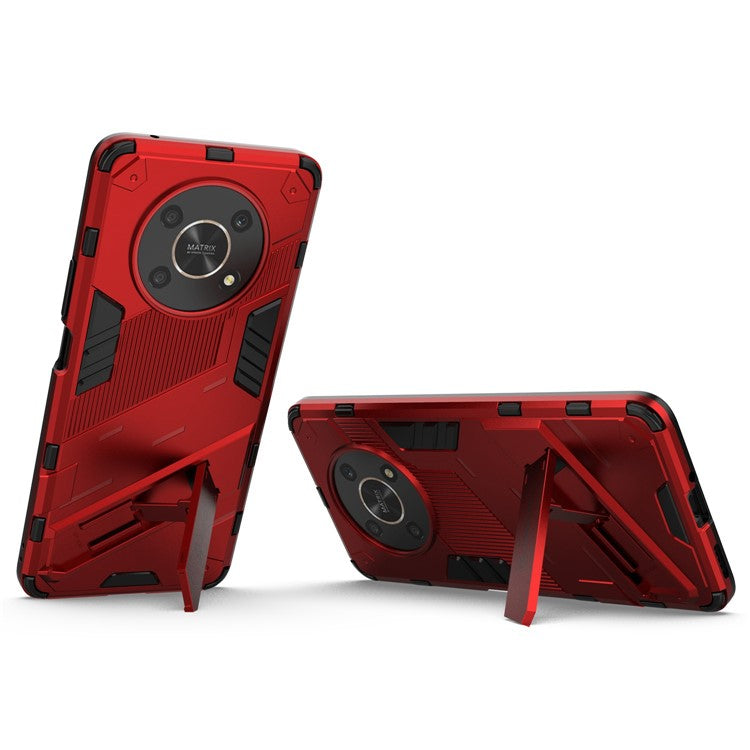 For Honor X9 4G / 5G / X30 5G Drop-proof Hybrid TPU + PC Case Kickstand Protective Phone Back Cover - Red