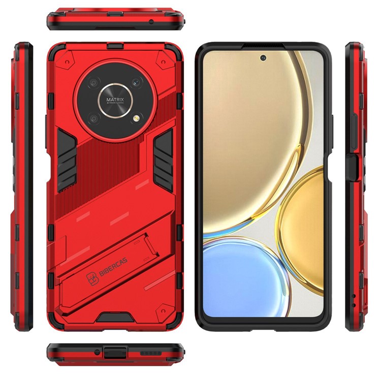 For Honor X9 4G / 5G / X30 5G Drop-proof Hybrid TPU + PC Case Kickstand Protective Phone Back Cover - Red