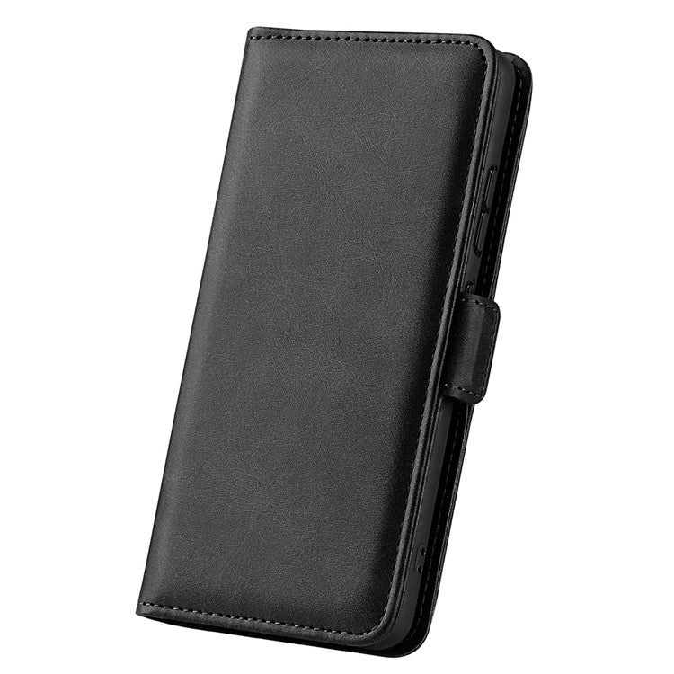 For Honor Magic4 Pro 5G Double Magnetic Clasp Folio Flip Phone Case Textured PU Leather Stand Wallet Cover - Black