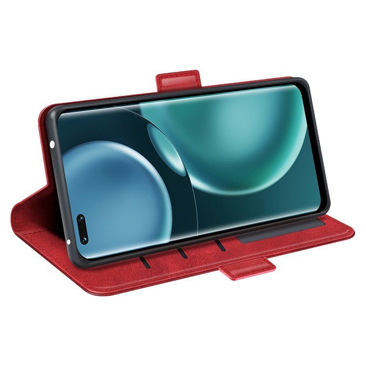 For Honor Magic4 Pro 5G Double Magnetic Clasp Folio Flip Phone Case Textured PU Leather Stand Wallet Cover - Red