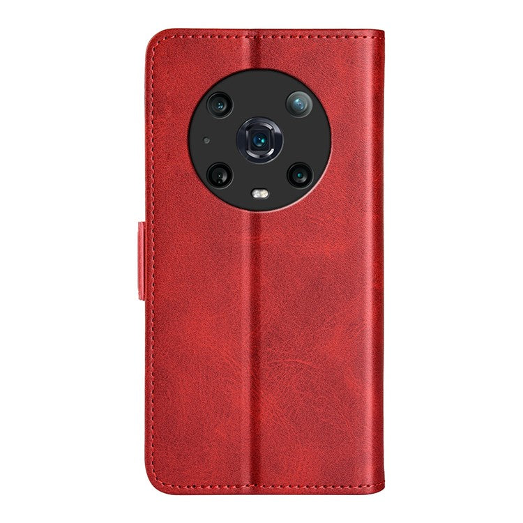 For Honor Magic4 Pro 5G Double Magnetic Clasp Folio Flip Phone Case Textured PU Leather Stand Wallet Cover - Red