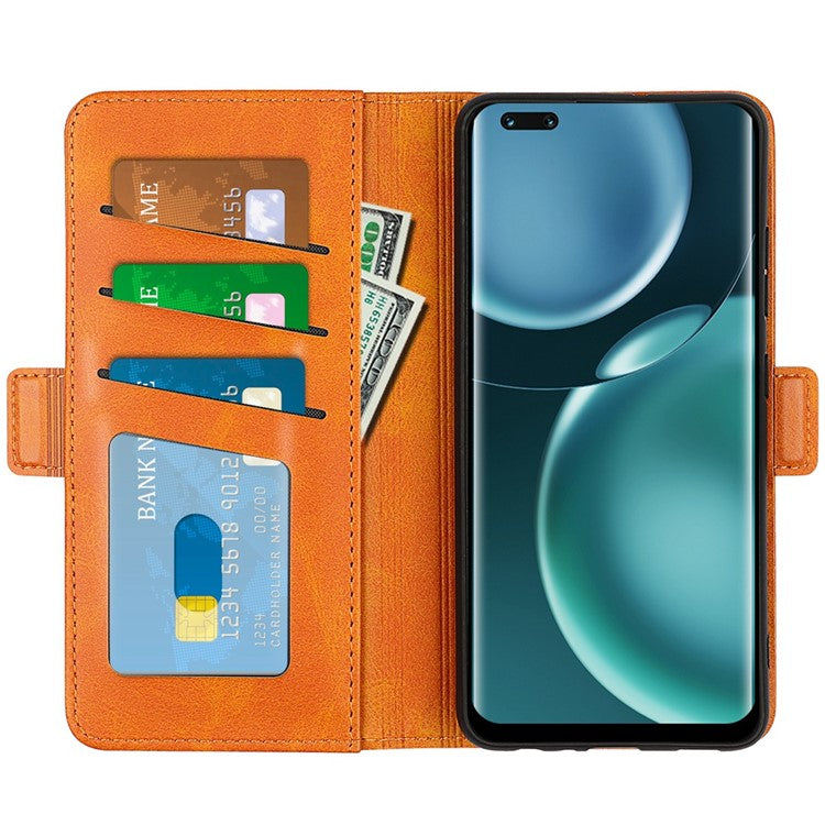 For Honor Magic4 Pro 5G Double Magnetic Clasp Folio Flip Phone Case Textured PU Leather Stand Wallet Cover - Yellow