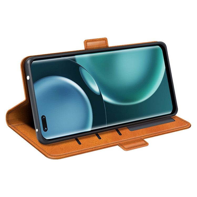 For Honor Magic4 Pro 5G Double Magnetic Clasp Folio Flip Phone Case Textured PU Leather Stand Wallet Cover - Yellow