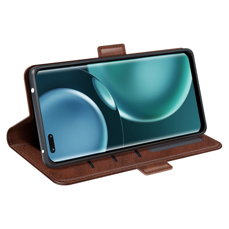 For Honor Magic4 Pro 5G Double Magnetic Clasp Folio Flip Phone Case Textured PU Leather Stand Wallet Cover - Brown