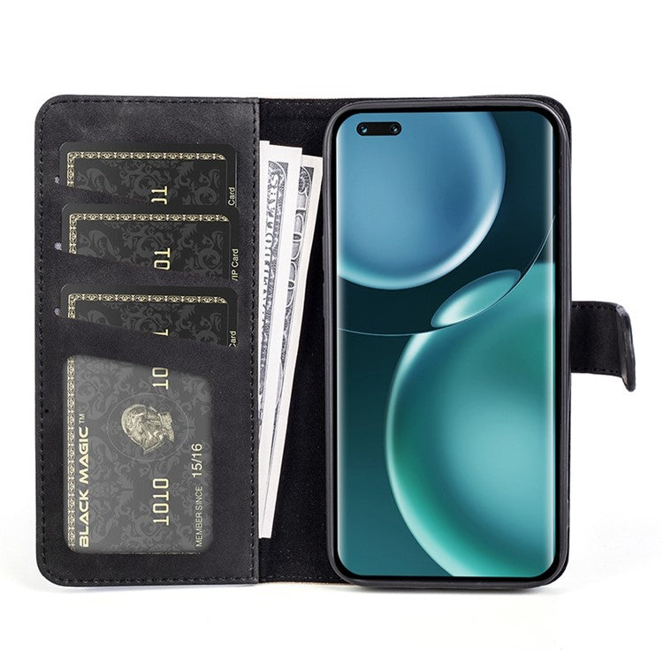 For Honor Magic4 Pro 5G Color Splicing Phone Case Foldable Stand PU Leather Shockproof Wallet Cover - Black