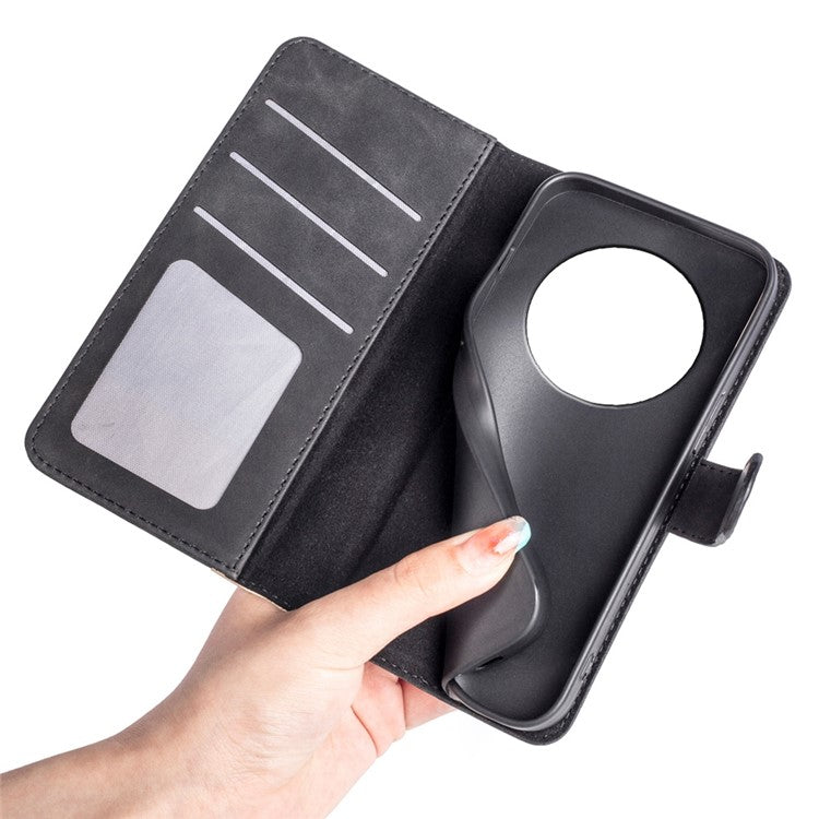 For Honor Magic4 Pro 5G Color Splicing Phone Case Foldable Stand PU Leather Shockproof Wallet Cover - Black