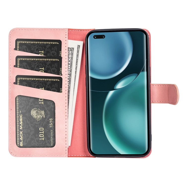 For Honor Magic4 Pro 5G Color Splicing Phone Case Foldable Stand PU Leather Shockproof Wallet Cover - Pink