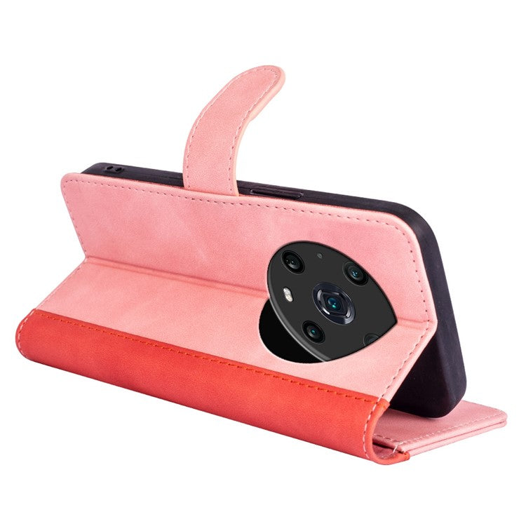 For Honor Magic4 Pro 5G Color Splicing Phone Case Foldable Stand PU Leather Shockproof Wallet Cover - Pink