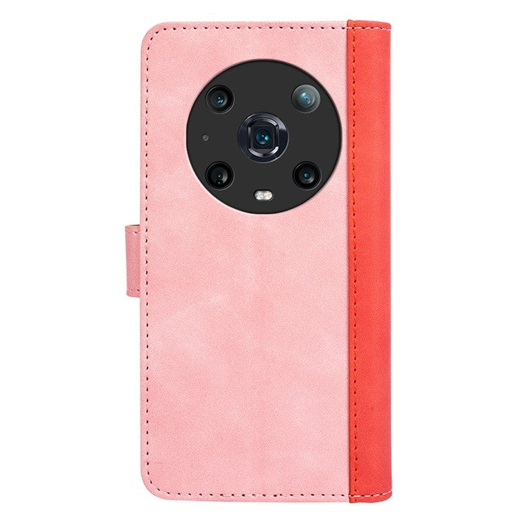 For Honor Magic4 Pro 5G Color Splicing Phone Case Foldable Stand PU Leather Shockproof Wallet Cover - Pink