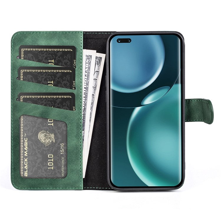 For Honor Magic4 Pro 5G Color Splicing Phone Case Foldable Stand PU Leather Shockproof Wallet Cover - Green