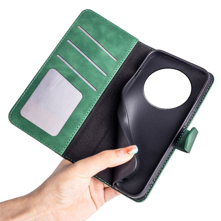 For Honor Magic4 Pro 5G Color Splicing Phone Case Foldable Stand PU Leather Shockproof Wallet Cover - Green