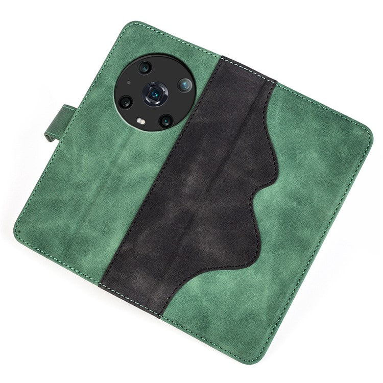 For Honor Magic4 Pro 5G Color Splicing Phone Case Foldable Stand PU Leather Shockproof Wallet Cover - Green