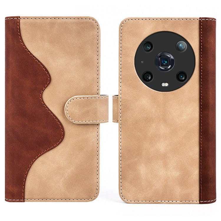 For Honor Magic4 Pro 5G Color Splicing Phone Case Foldable Stand PU Leather Shockproof Wallet Cover - Yellow