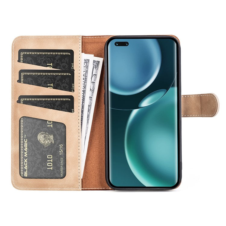 For Honor Magic4 Pro 5G Color Splicing Phone Case Foldable Stand PU Leather Shockproof Wallet Cover - Yellow