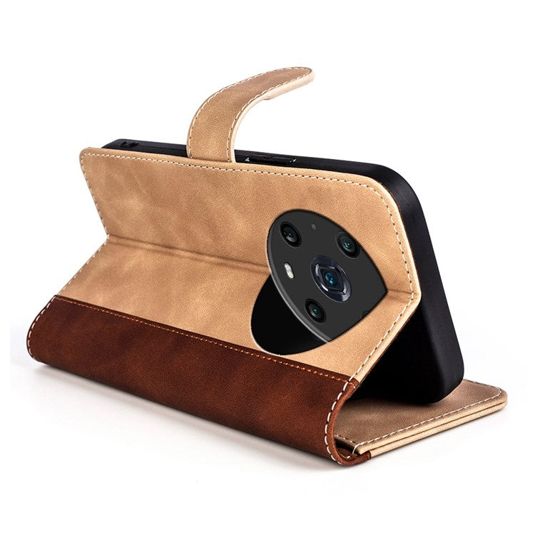 For Honor Magic4 Pro 5G Color Splicing Phone Case Foldable Stand PU Leather Shockproof Wallet Cover - Yellow