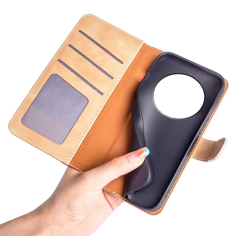 For Honor Magic4 Pro 5G Color Splicing Phone Case Foldable Stand PU Leather Shockproof Wallet Cover - Yellow