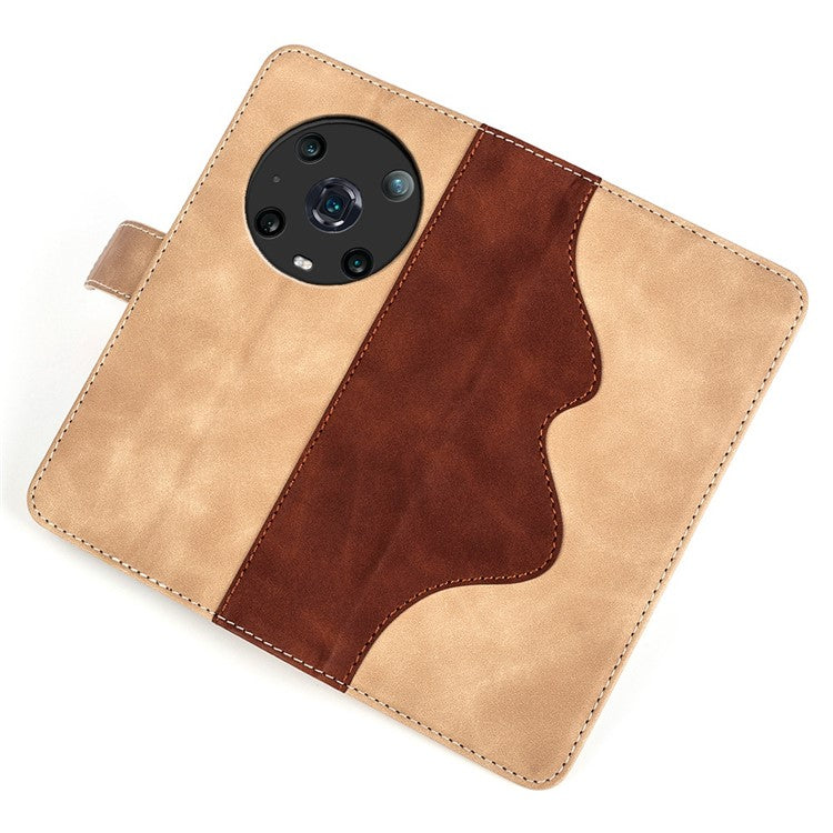 For Honor Magic4 Pro 5G Color Splicing Phone Case Foldable Stand PU Leather Shockproof Wallet Cover - Yellow