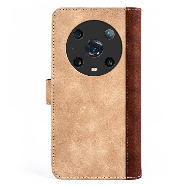 For Honor Magic4 Pro 5G Color Splicing Phone Case Foldable Stand PU Leather Shockproof Wallet Cover - Yellow