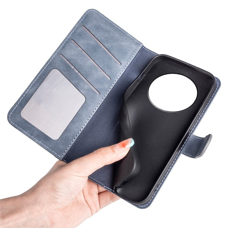 For Honor Magic4 Pro 5G Color Splicing Phone Case Foldable Stand PU Leather Shockproof Wallet Cover - Blue