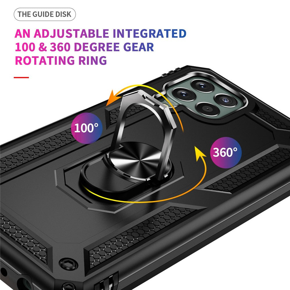 For Samsung Galaxy M33 5G (Global Version) TPU + PC Scratch-resistant Drop-proof Cell Phone Case with Ring Holder Kickstand and Built-in Metal Sheet - Black