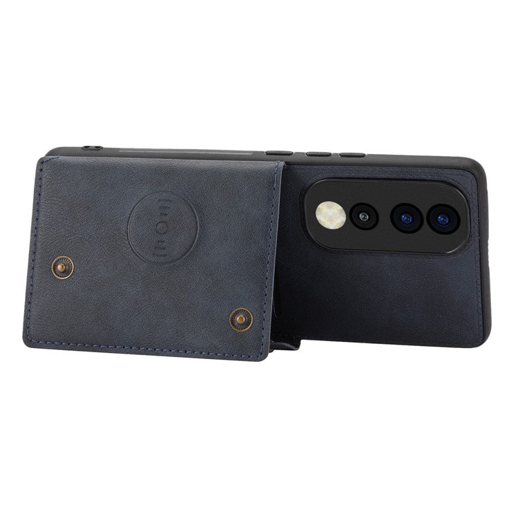 For Honor 70 5G Well-protected Anti-drop PU Leather Coated TPU Case Card Slots Kickstand Phone Cover Shell - Blue