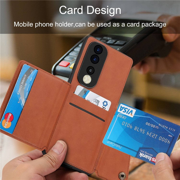 For Honor 70 5G Well-protected Anti-drop PU Leather Coated TPU Case Card Slots Kickstand Phone Cover Shell - Blue