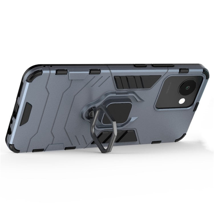 For Realme C30 4G Anti-wear Anti-scratch Ring Kickstand Phone Case Soft TPU Hard PC Anti-slip Rugged Back Cover - Blue