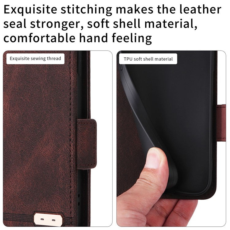 For Realme C30 4G Hardware Decor Cell Phone Case PU Leather Wallet Stand Shockproof Well-protected Shell - Coffee