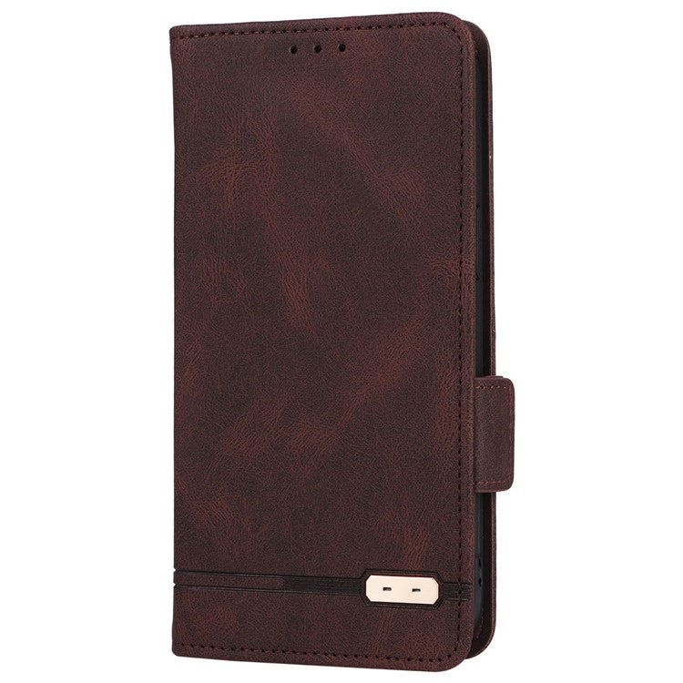 For Realme C30 4G Hardware Decor Cell Phone Case PU Leather Wallet Stand Shockproof Well-protected Shell - Coffee