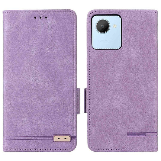 For Realme C30 4G Hardware Decor Cell Phone Case PU Leather Wallet Stand Shockproof Well-protected Shell - Purple