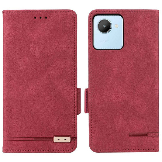 For Realme C30 4G Hardware Decor Cell Phone Case PU Leather Wallet Stand Shockproof Well-protected Shell - Rose
