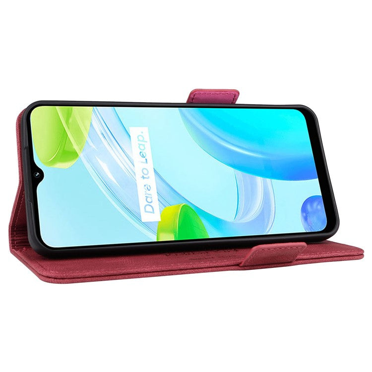 For Realme C30 4G Hardware Decor Cell Phone Case PU Leather Wallet Stand Shockproof Well-protected Shell - Rose