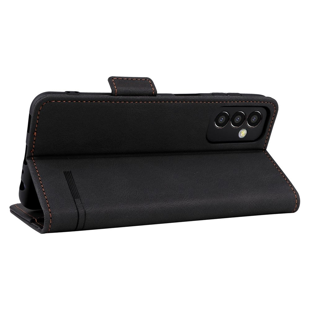For Samsung Galaxy M13 4G Hardware Decor Phone Case PU Leather Wallet Folio Flip Stand Protective Cover - Black