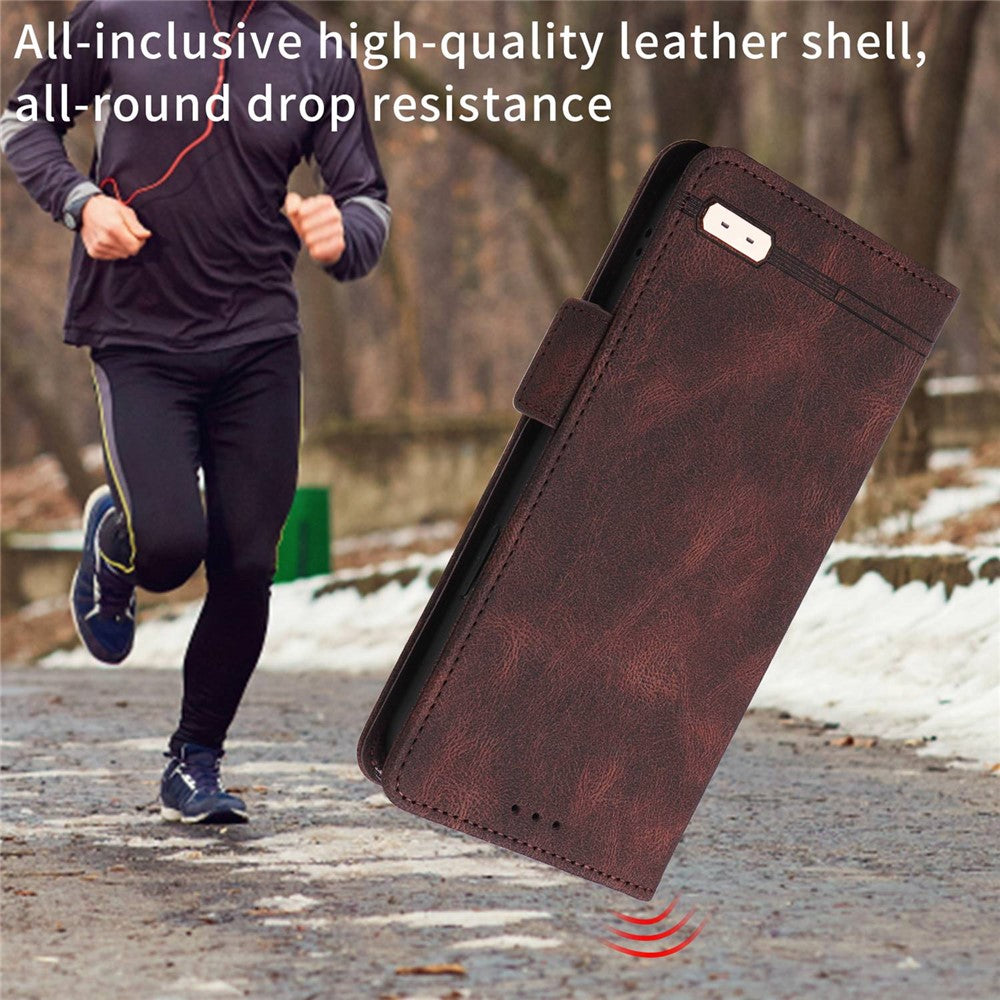 For Samsung Galaxy M13 4G Hardware Decor Phone Case PU Leather Wallet Folio Flip Stand Protective Cover - Coffee