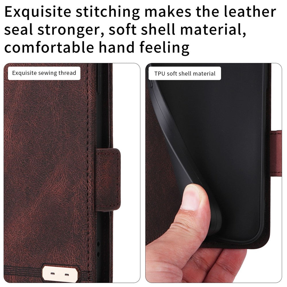 For Samsung Galaxy M13 4G Hardware Decor Phone Case PU Leather Wallet Folio Flip Stand Protective Cover - Coffee