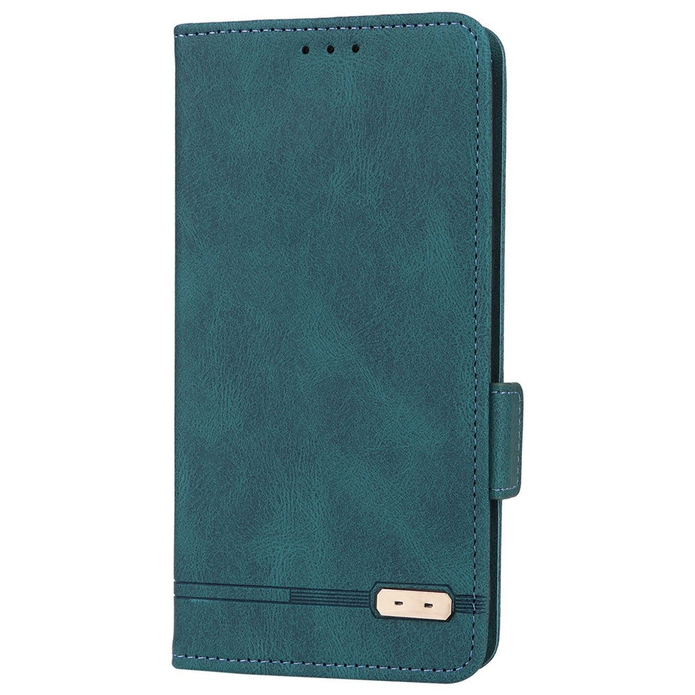 For Samsung Galaxy M13 4G Hardware Decor Phone Case PU Leather Wallet Folio Flip Stand Protective Cover - Blue