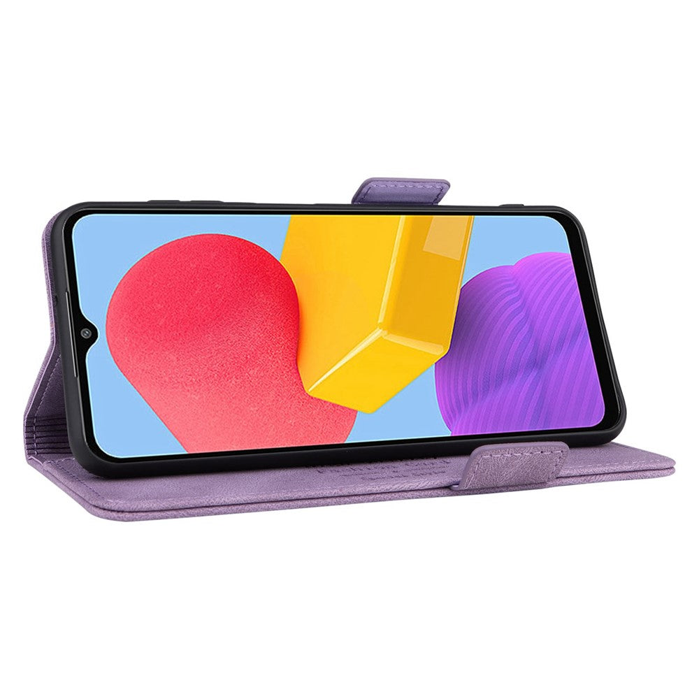 For Samsung Galaxy M13 4G Hardware Decor Phone Case PU Leather Wallet Folio Flip Stand Protective Cover - Purple
