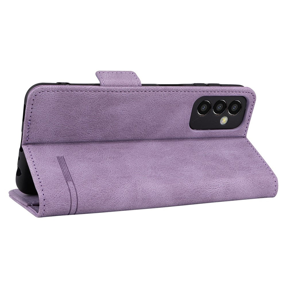 For Samsung Galaxy M13 4G Hardware Decor Phone Case PU Leather Wallet Folio Flip Stand Protective Cover - Purple