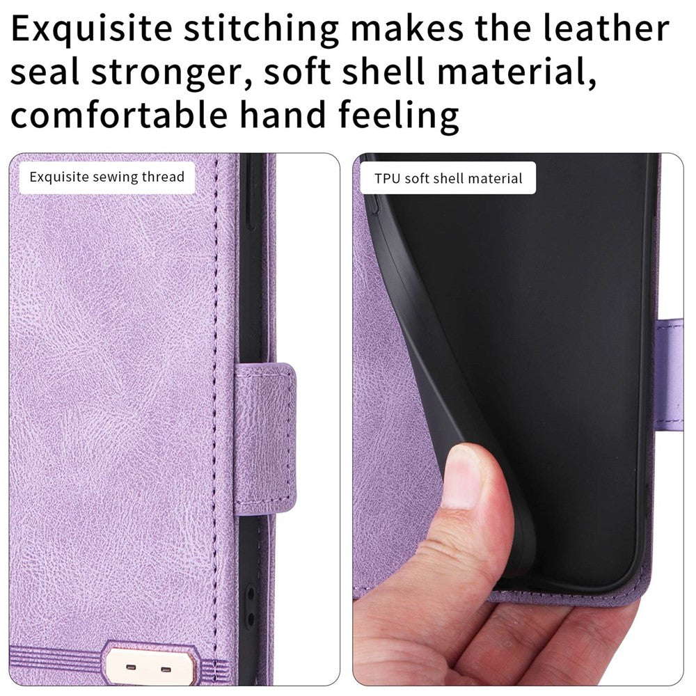 For Samsung Galaxy M13 4G Hardware Decor Phone Case PU Leather Wallet Folio Flip Stand Protective Cover - Purple