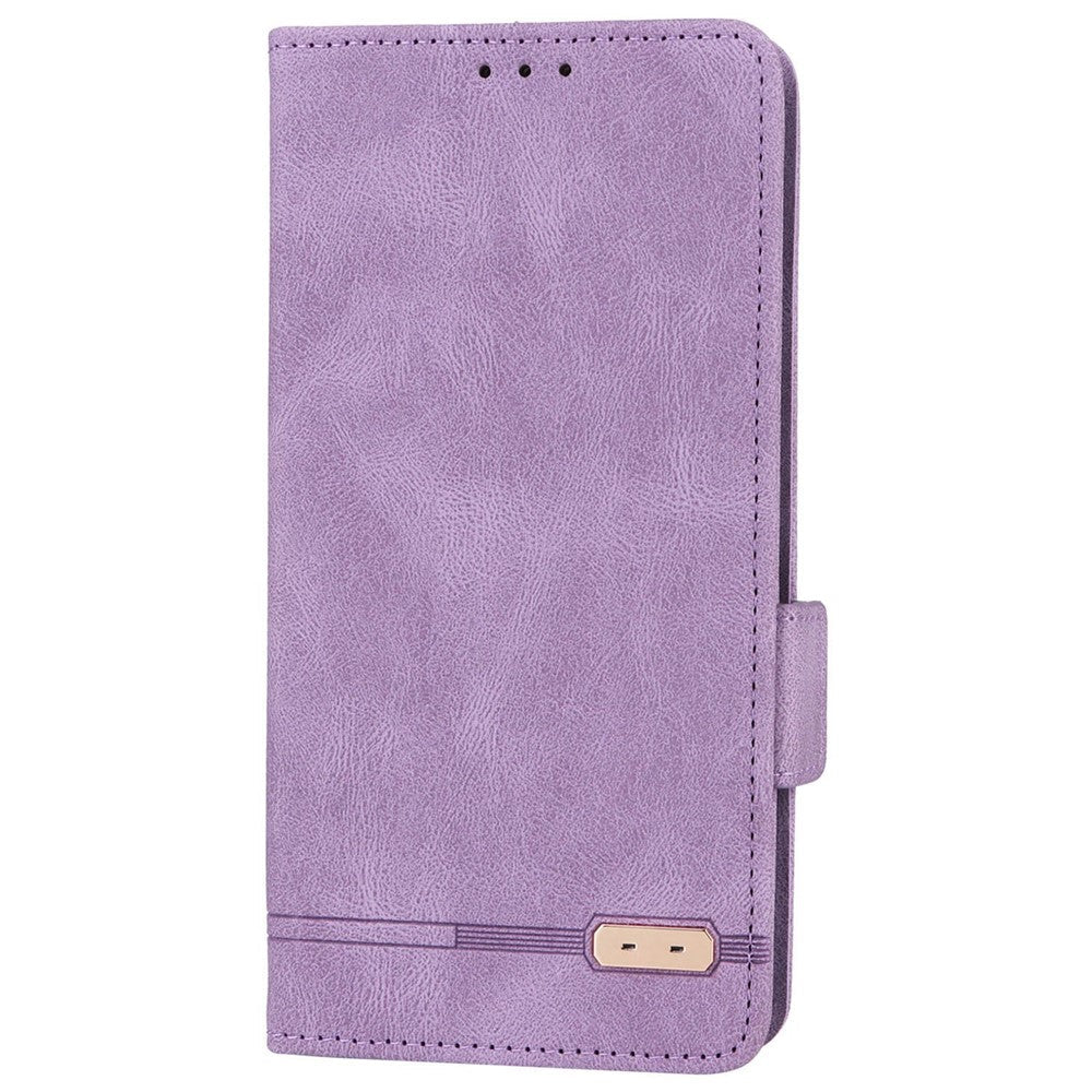 For Samsung Galaxy M13 4G Hardware Decor Phone Case PU Leather Wallet Folio Flip Stand Protective Cover - Purple