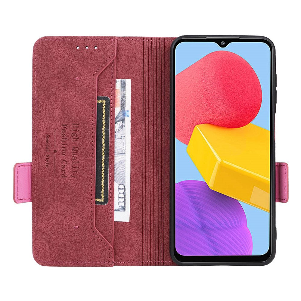 For Samsung Galaxy M13 4G Hardware Decor Phone Case PU Leather Wallet Folio Flip Stand Protective Cover - Rose