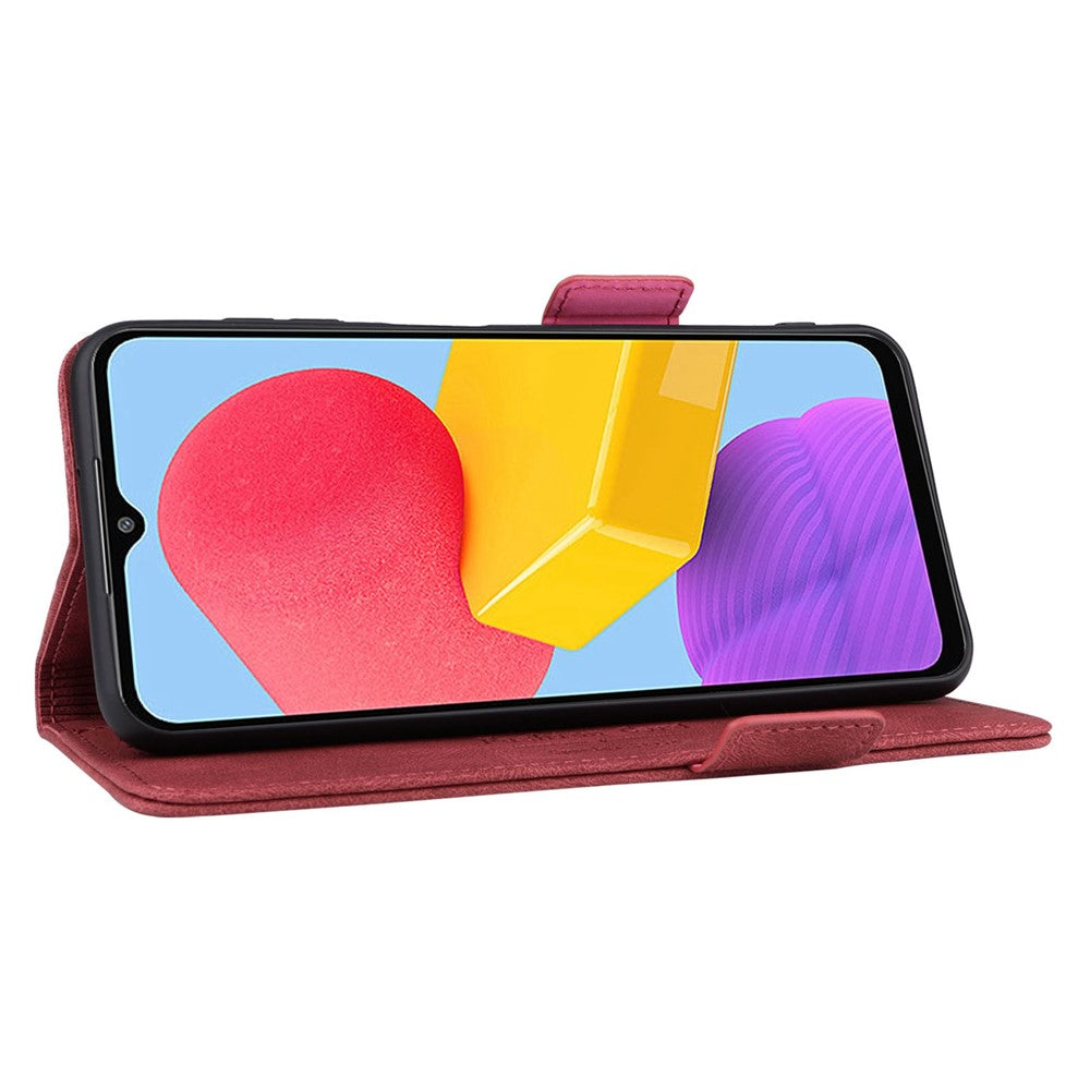 For Samsung Galaxy M13 4G Hardware Decor Phone Case PU Leather Wallet Folio Flip Stand Protective Cover - Rose