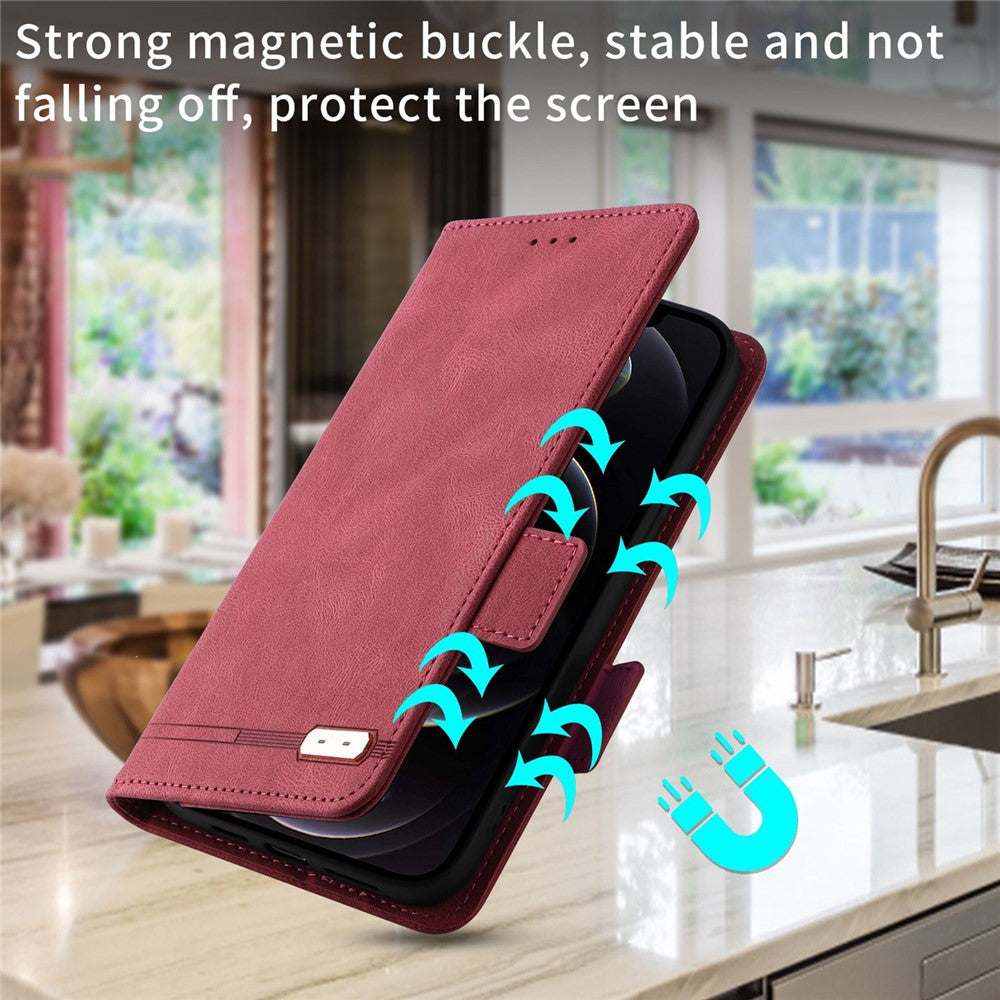 For Samsung Galaxy M13 4G Hardware Decor Phone Case PU Leather Wallet Folio Flip Stand Protective Cover - Rose