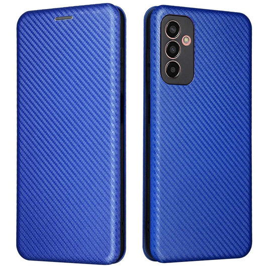 For Samsung Galaxy M13 4G Card Holder Phone Case Carbon Fiber Texture PU Leather Protective Cover with Stand - Blue