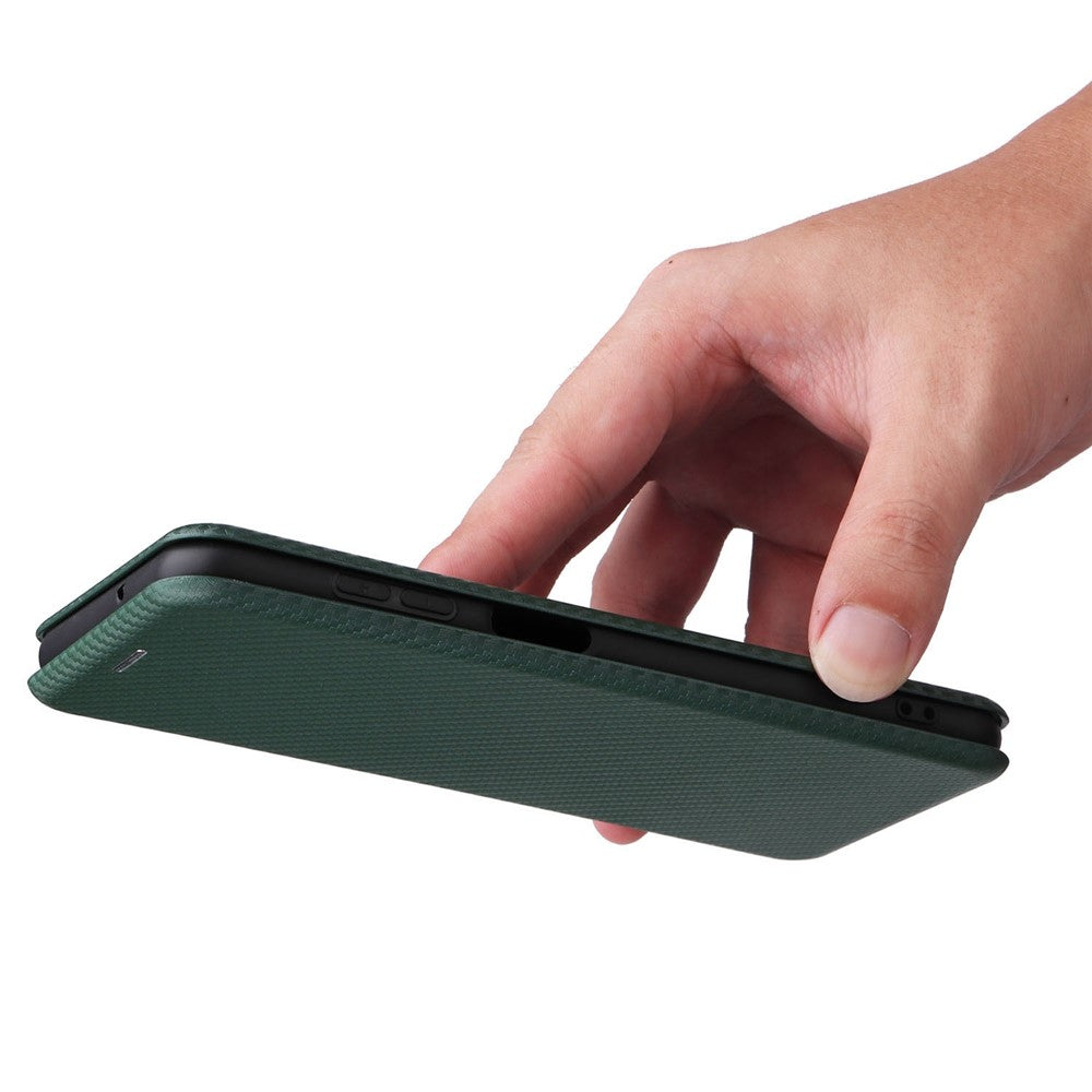 For Samsung Galaxy M13 4G Card Holder Phone Case Carbon Fiber Texture PU Leather Protective Cover with Stand - Green