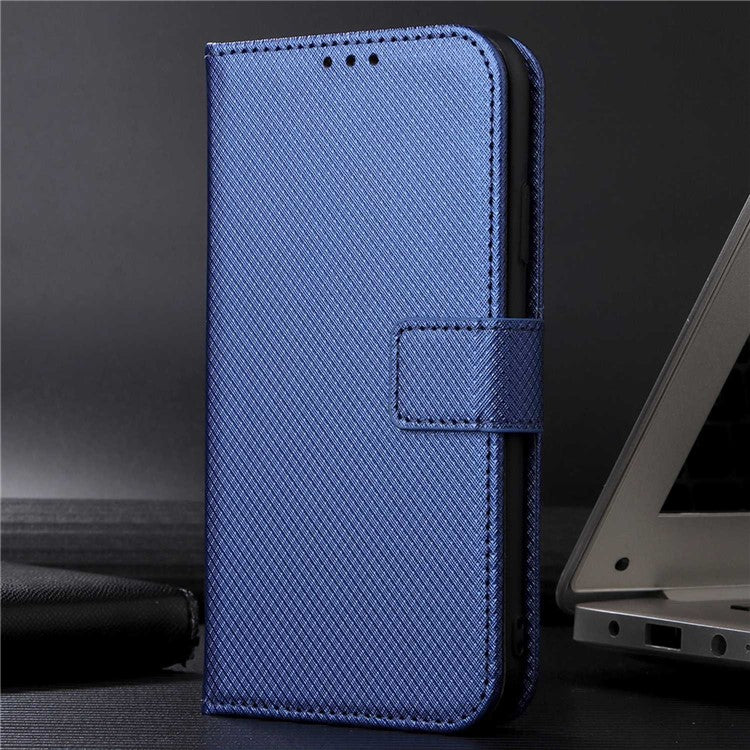 For TECNO Spark 9 Pro 4G (KH7) / Spark 9T 4G PU Leather Case Wallet Stand Diamond Texture Flip Case with Strap - Blue