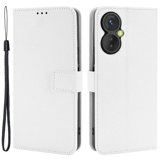 For TECNO Spark 9 Pro 4G (KH7) / Spark 9T 4G PU Leather Case Wallet Stand Diamond Texture Flip Case with Strap - White