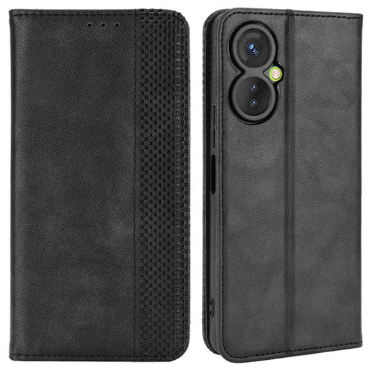 For TECNO Spark 9 Pro 4G (KH7) / Spark 9T 4G Retro PU Leather Cover Stand Flip Wallet Cover - Black