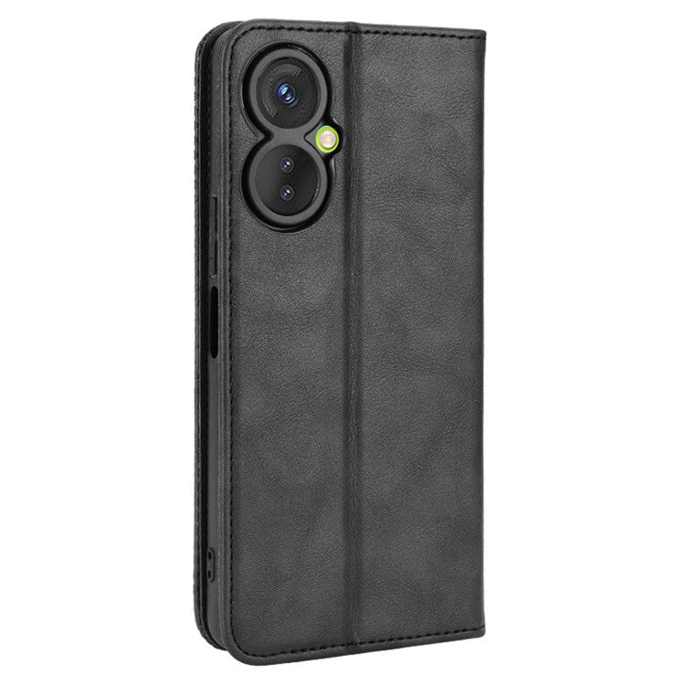 For TECNO Spark 9 Pro 4G (KH7) / Spark 9T 4G Retro PU Leather Cover Stand Flip Wallet Cover - Black