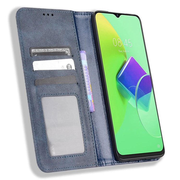 For TECNO Spark 9 Pro 4G (KH7) / Spark 9T 4G Retro PU Leather Cover Stand Flip Wallet Cover - Blue